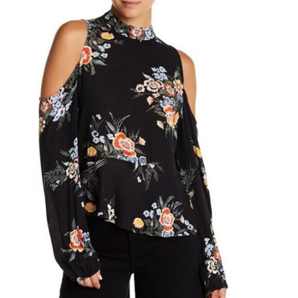 ABOUND Black Floral Cold Shoulder Blouse
